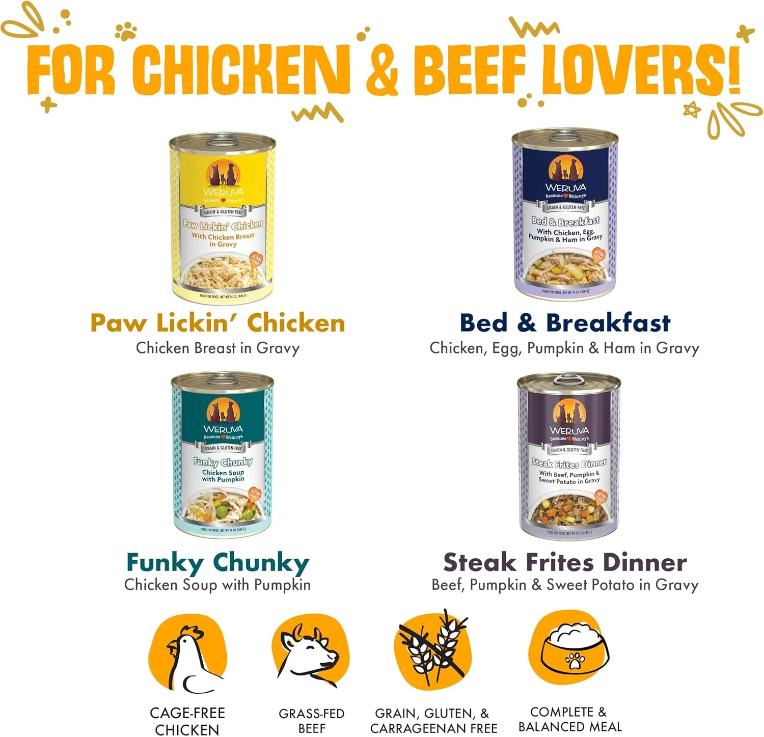 Weruva Classic Dog Food, Variety Pack, Baron's Batch, Wet Dog Food, 14oz Cans (Pack of 12), Multi