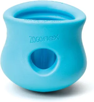 West Paw Zogoflex Toppl Treat Dispensing Dog Toy Puzzle  Interactive Chew Toys for Dogs  Dog Toy for Moderate Chewers, Fetch, Catch  Holds Kibble, Treats, Large 4", Aqua Blue