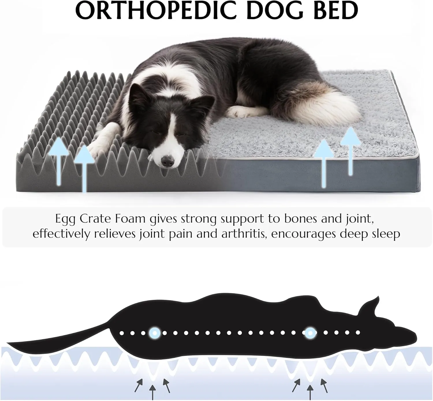 WESTERN HOME Large Dog Bed XL Waterproof Dog Beds Large Sized Dog with Removable Washable Cover, Egg Crate Foam Orthopedic Dog Bed for Crate Non-Slip Bottom Pet Mat, 42 x 30 Inch, Grey