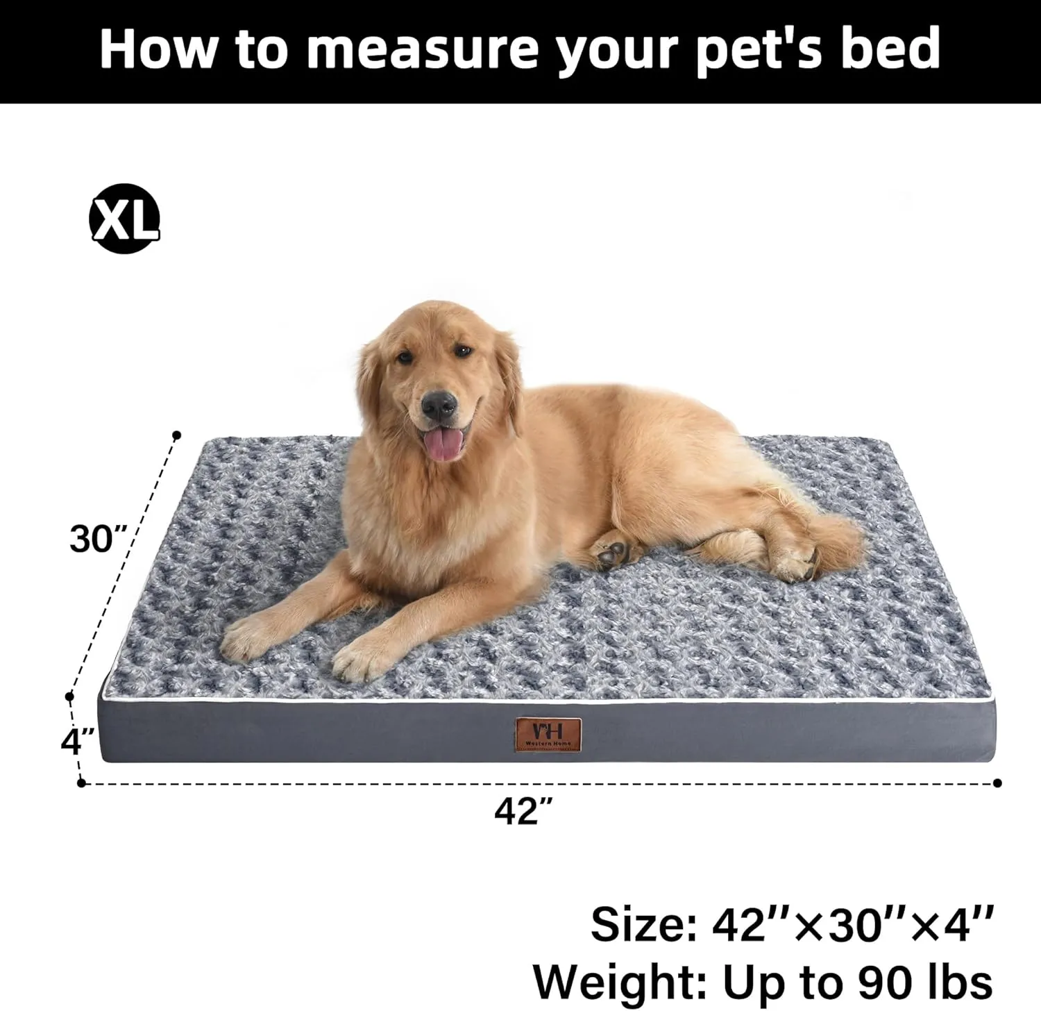 WESTERN HOME WH Large Dog Bed for Large, Jumbo, Medium Dogs, Orthopedic Pet Bed Waterproof Mattress with Removable Washable Cover, Thick Egg Crate Foam Dog Bed with Non-Slip Bottom