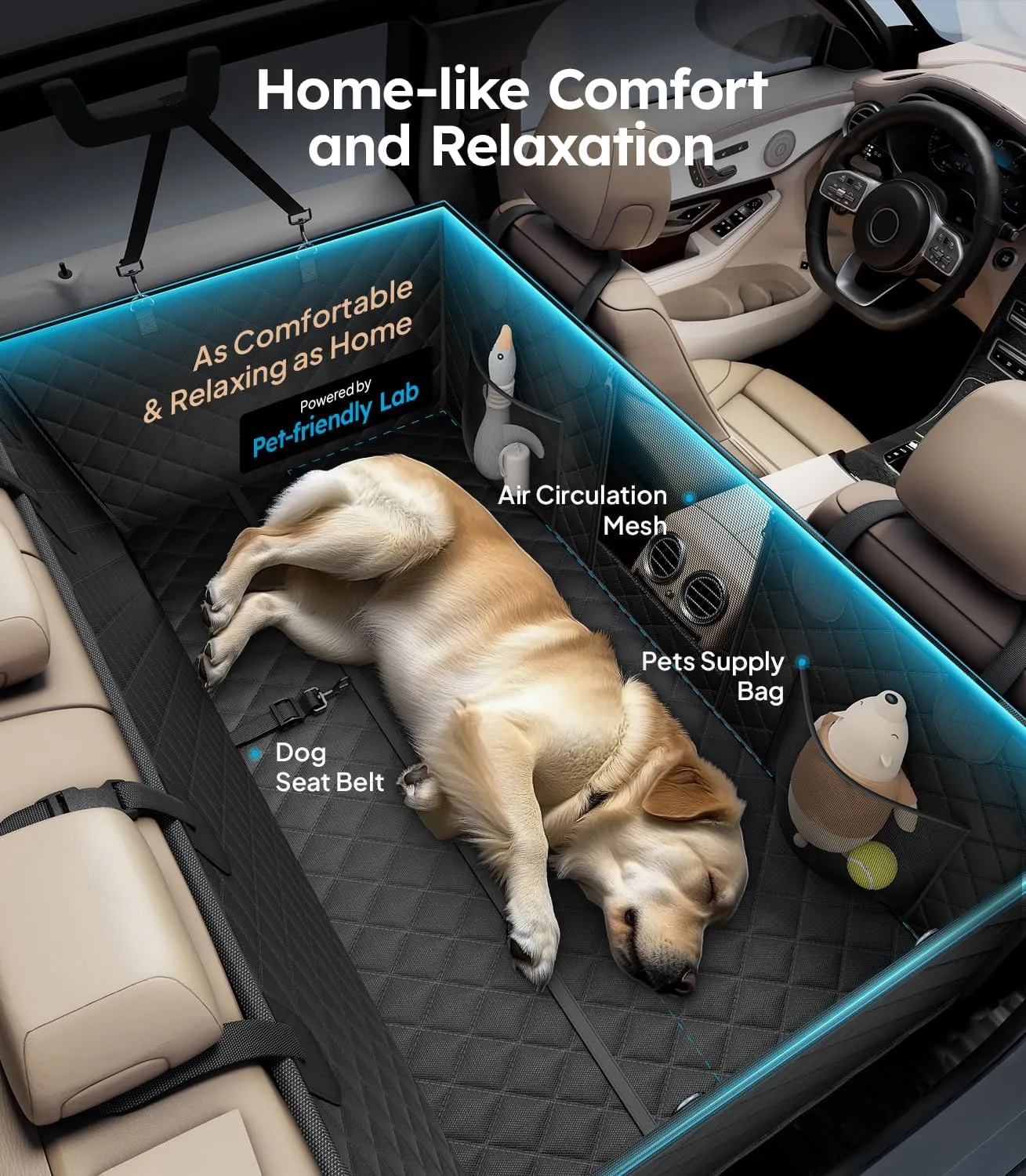 Wigoo Upgrade Soft Dog Car Seat Cover for Back Seat, [Protect Interior, Waterproof & Easy to Clean] Soft Bottom Backseat Pet Extender Dog Car Hammock, FitsCar Sedan SUV Truck Van, Size M, Black