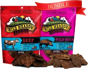 Wild Meadow Farms - Classic Beef & Wild Boar Bites, Soft Jerky Treats for Dogs, Grain-Free for Training, Portioning, High-Value Rewards, Suitable for All Breeds & Ages - 3.5 Ounce Pouch