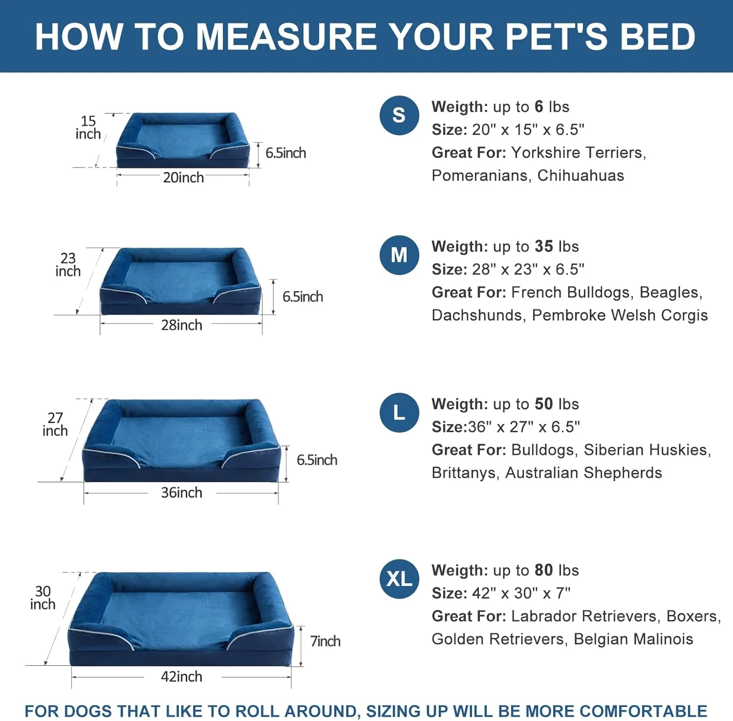 WNPETHOME Waterproof Dog Beds for Medium Dogs, Orthopedic Medium Dog Bed with Sides, Big Dogs Couch Bed with Washable Removable Cover, Pet Beds Sofa with Non-Slip Bottom for Sleeping