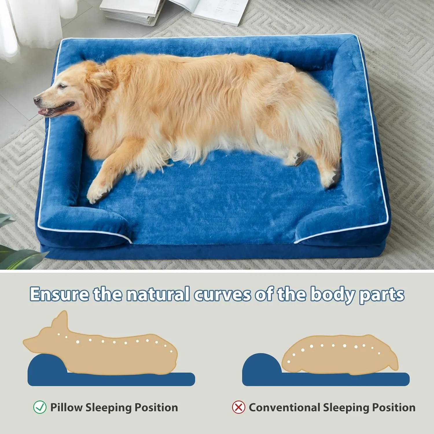 WNPETHOME Waterproof Dog Beds for Medium Dogs, Orthopedic Medium Dog Bed with Sides, Big Dogs Couch Bed with Washable Removable Cover, Pet Beds Sofa with Non-Slip Bottom for Sleeping