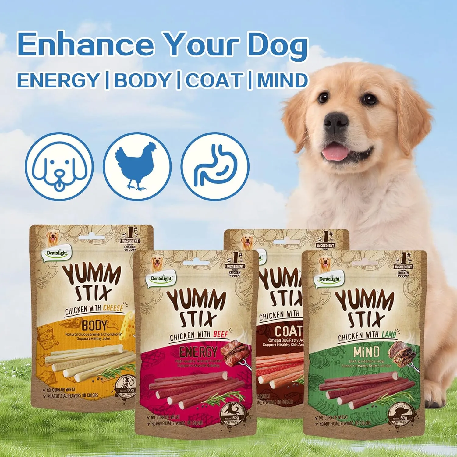Yumm Stick Dog Treats, Chicken with Liver, Soft Chew Treats, Omega 3 & 6 Fatty Acids for Skin and Coat (50g, Liver)