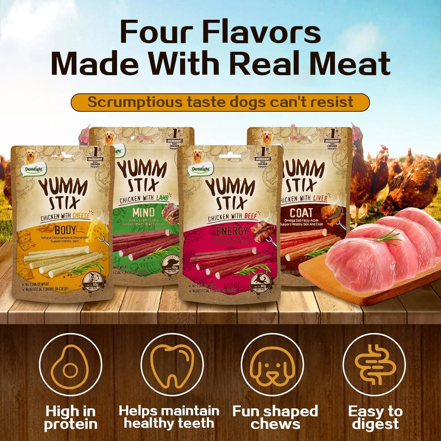 Yumm Stick Dog Treats, Chicken with Liver, Soft Chew Treats, Omega 3 & 6 Fatty Acids for Skin and Coat (50g, Liver)