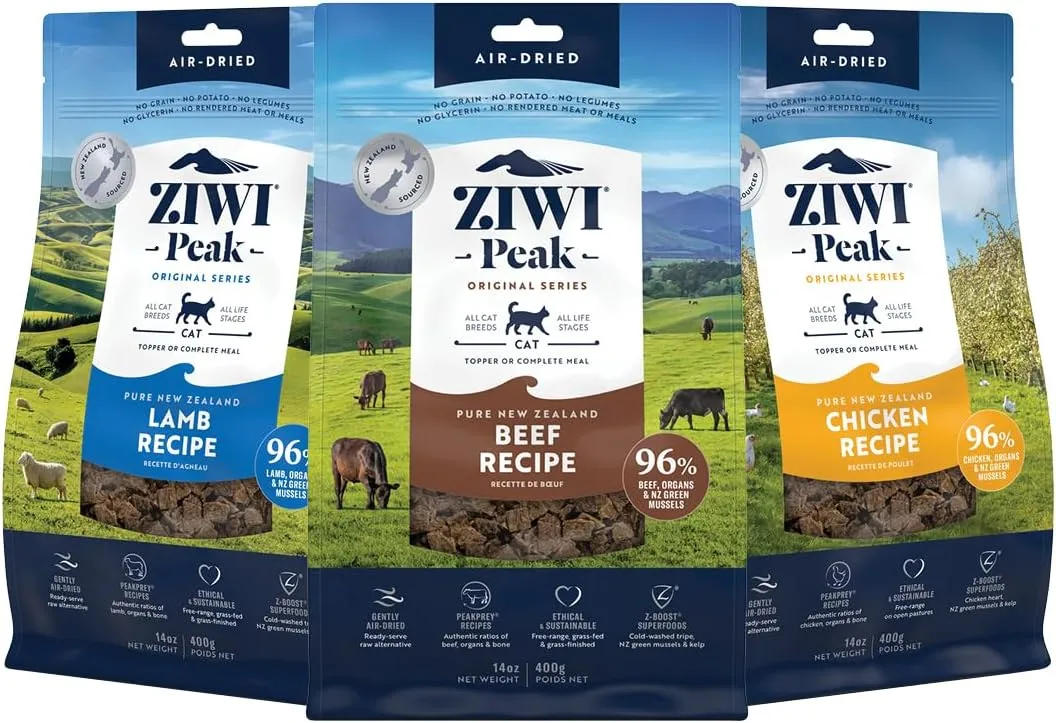 ZIWI Peak Air-Dried Cat Food Bundle High Protein, Grain Free & Limited Ingredient Superfoods (Beef, 14oz   Lamb   Chicken)