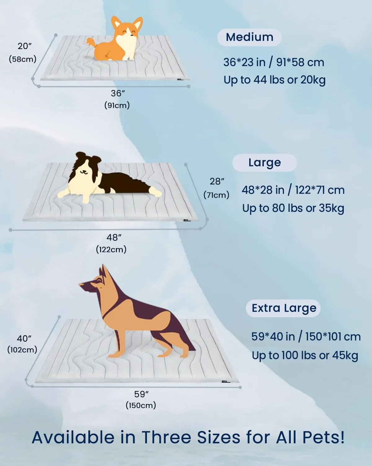 ZonLi Dog Cooling Mat, 36" x 23"Medium, Cooling Pad Reversible (Cool & Warm), Pet Cool Mats for Dog and Cat use in Crate, Kennel, Bed, Sofa, Machine Washable, Durable, Non-Gel, Glacial Grey