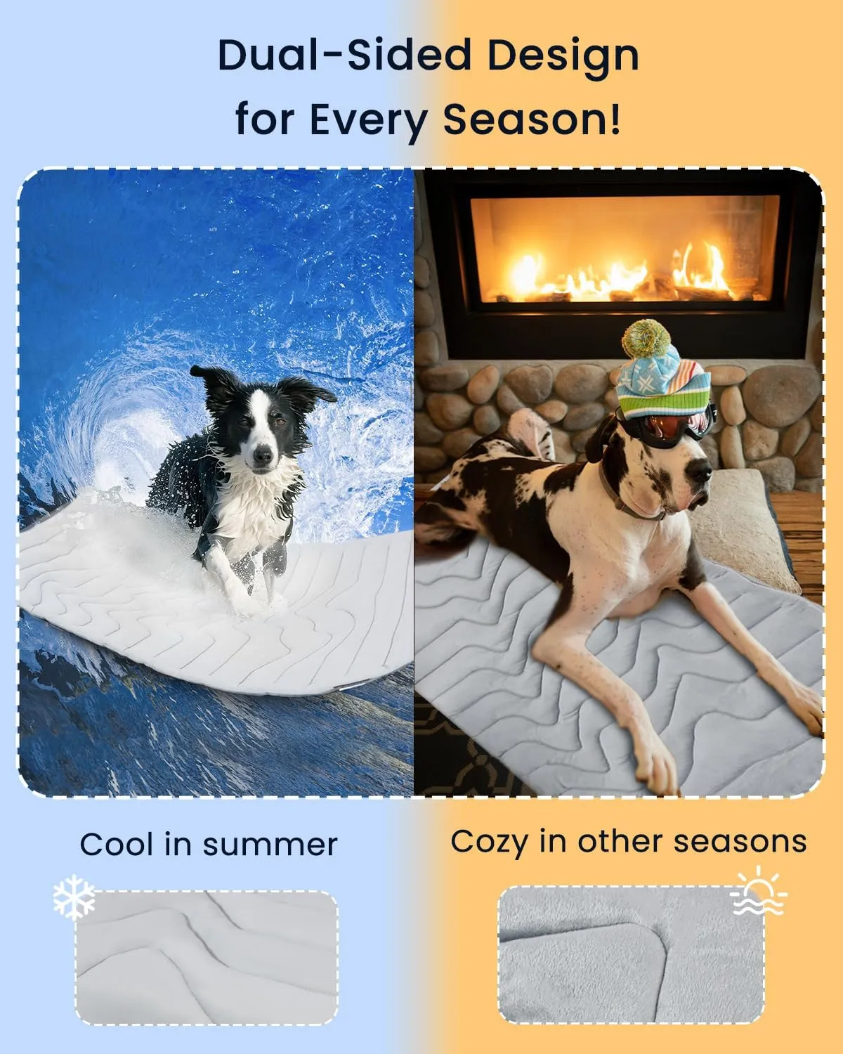 ZonLi Dog Cooling Mat, 36" x 23"Medium, Cooling Pad Reversible (Cool & Warm), Pet Cool Mats for Dog and Cat use in Crate, Kennel, Bed, Sofa, Machine Washable, Durable, Non-Gel, Glacial Grey