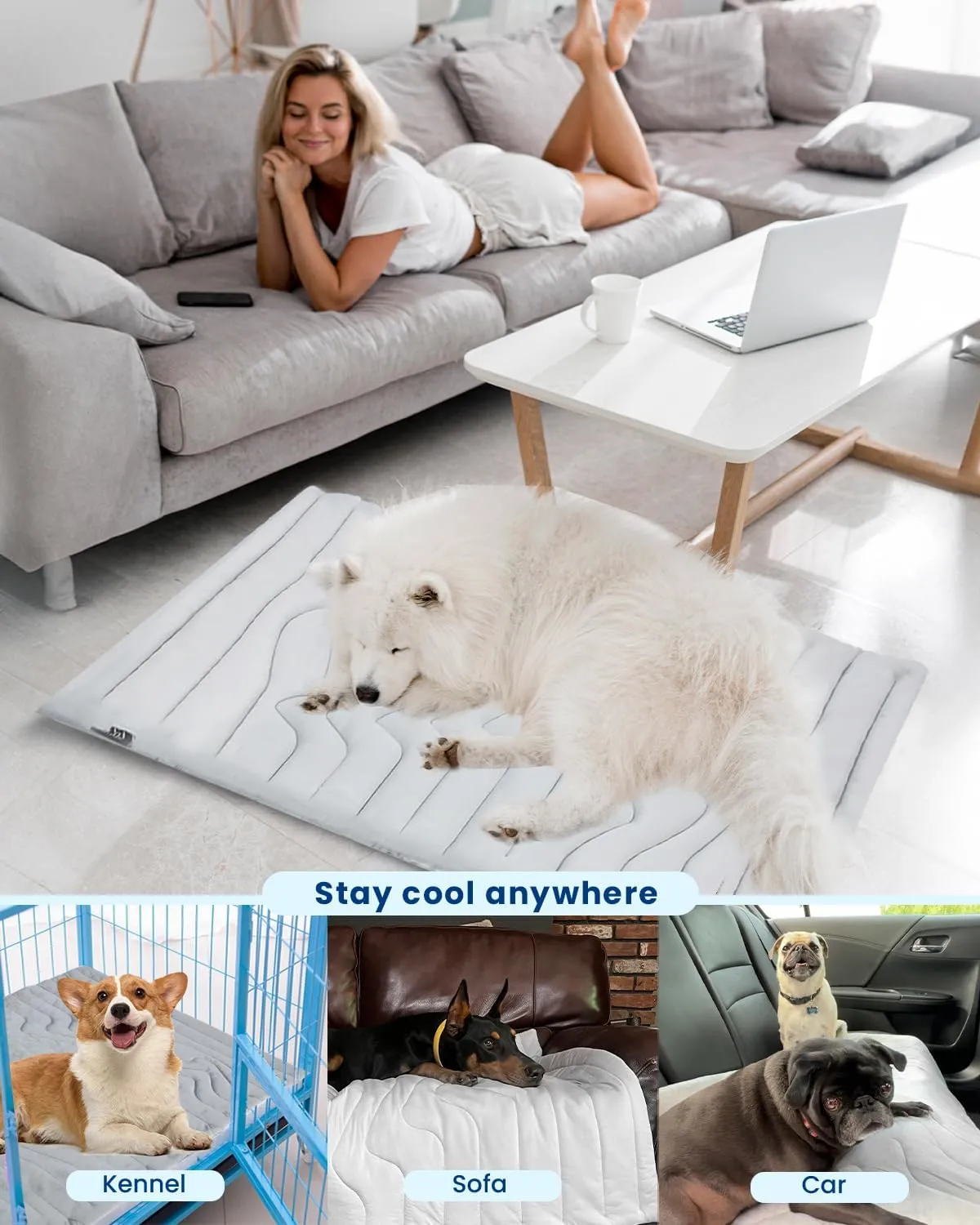 ZonLi Dog Cooling Mat, 36" x 23"Medium, Cooling Pad Reversible (Cool & Warm), Pet Cool Mats for Dog and Cat use in Crate, Kennel, Bed, Sofa, Machine Washable, Durable, Non-Gel, Glacial Grey