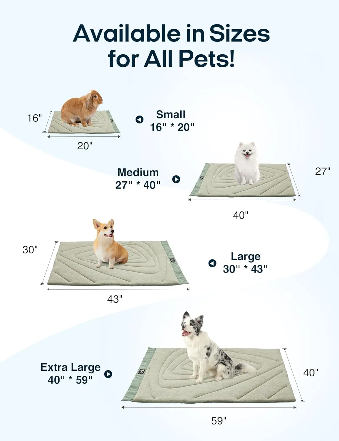 ZonLi Dog Cooling Mat, 40" x 27" Medium, Cooling Pad Waterproof, Pet Cool Mats for Dogs and Cats use in Crate, Tunk, Camping, Outdoors, Portable, Machine Washable, Durable, Without Gel,Green