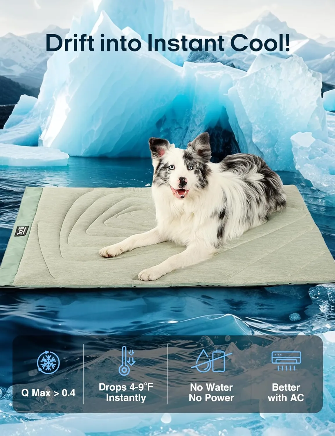 ZonLi Dog Cooling Mat, 40" x 27" Medium, Cooling Pad Waterproof, Pet Cool Mats for Dogs and Cats use in Crate, Tunk, Camping, Outdoors, Portable, Machine Washable, Durable, Without Gel,Green